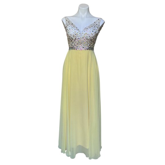 Repro 50s Embellished Corset Chiffon Maxi Fit + Flare Dress Formal Gown Small - Picture 1 of 11